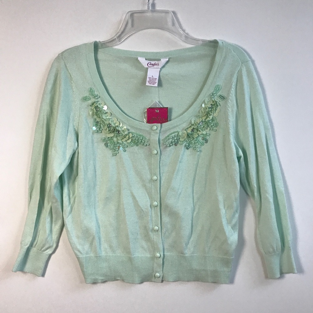 NEW Candie’s aqua cardigan sz L